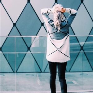 Grey and blue long heavy cardigan